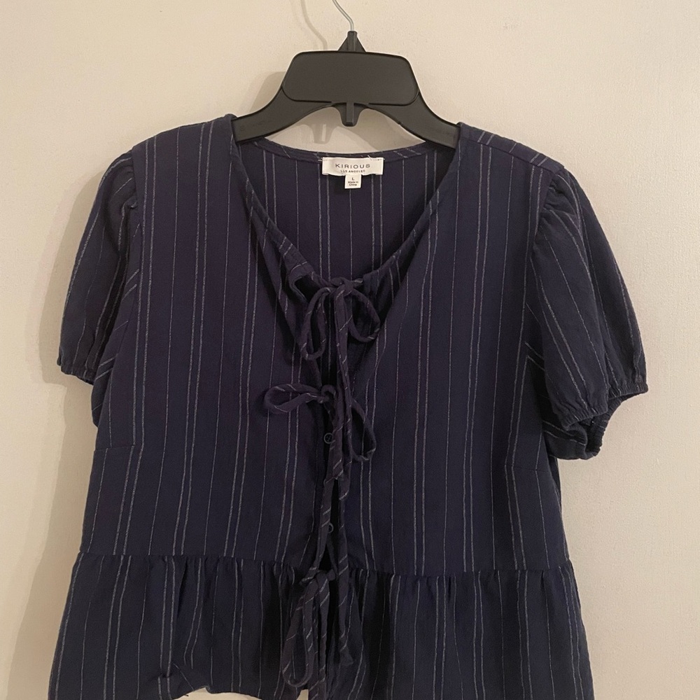 Kimchi Blue Dark Blue Pinstripe Blouse